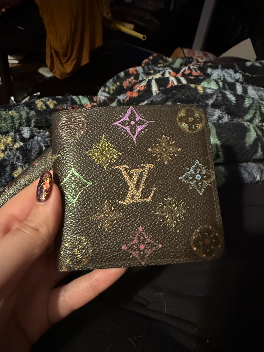 Hand painted Louis Vuitton bifold wallet